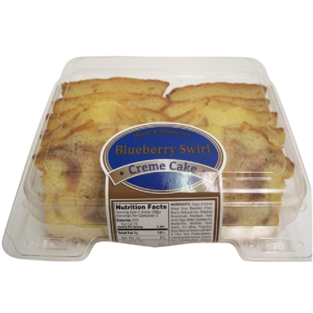 Wholesale Pride Gourmet Case Sliced Blueberry Swirl Cake In Clear Clamshell- Bulk