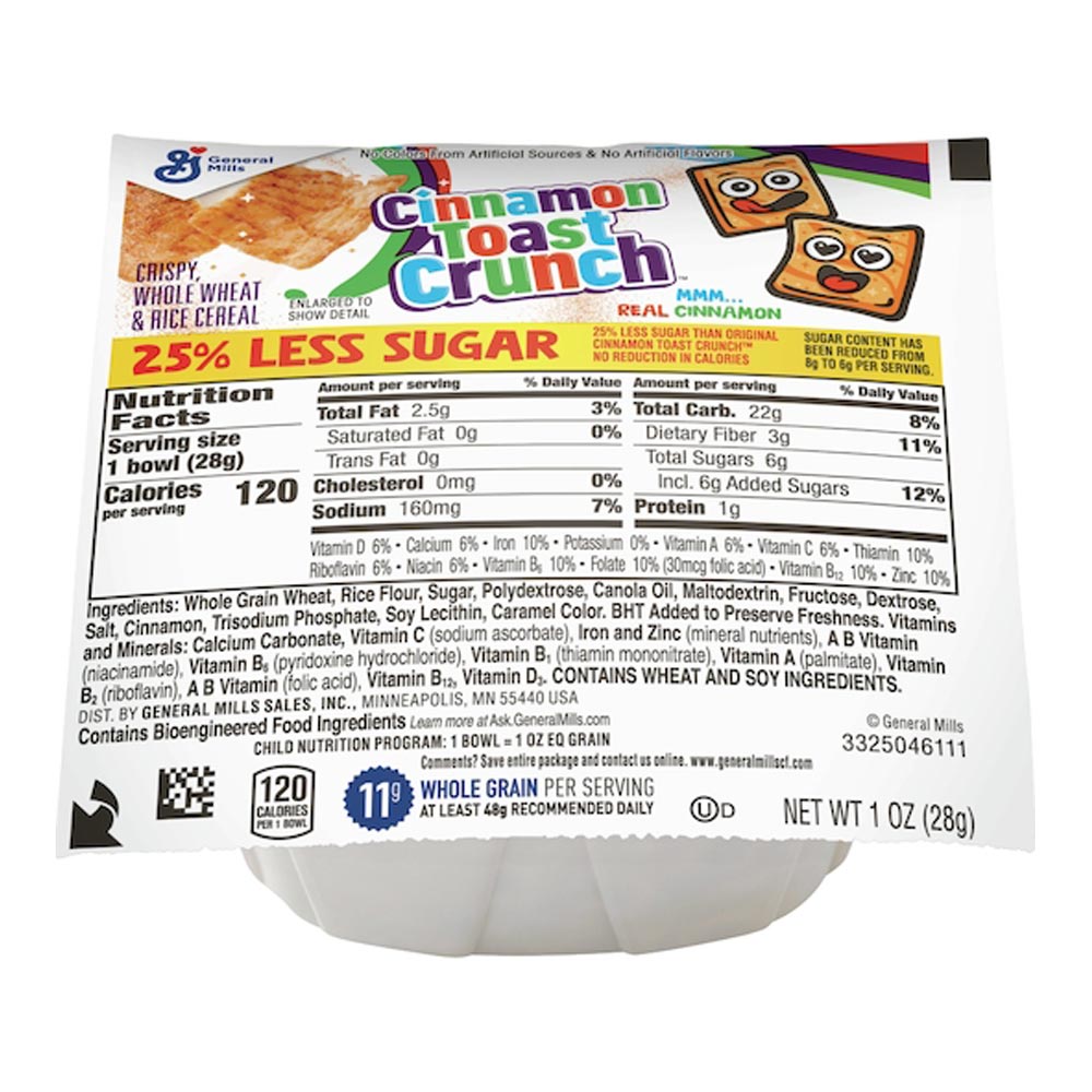 Wholesale General Mills Case Cinnamon Toast Crunch Less Sugar Single Serve- Bulk