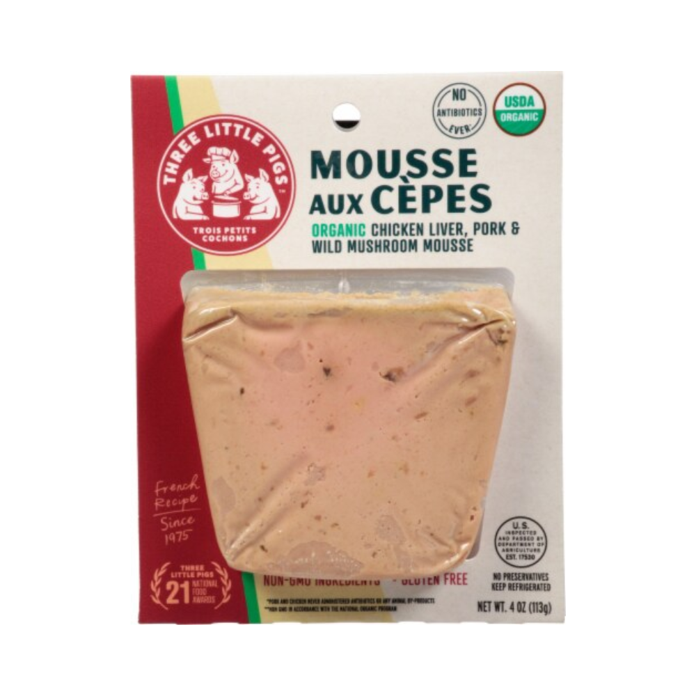 Wholesale Three Pigs Organic Pork & Chicken Liver Mousse With Wild Mush | 4 oz- Bulk