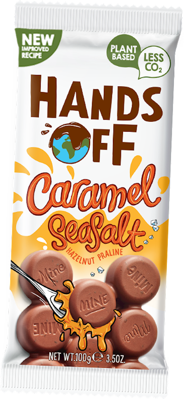 Wholesale Hands Off My Chocolate: Delicious Vegan Chocolate Bar with Caramel, Sea Salt, and Hazelnut Praline 3.5 OZ- Bulk
