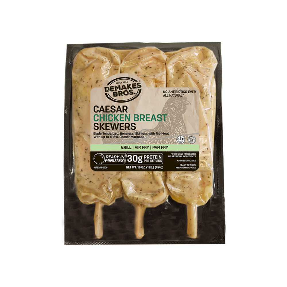 Wholesale Old Neighborhd Case Caesar Marinated Chicken Breast Skewers 15% Frozen- Bulk