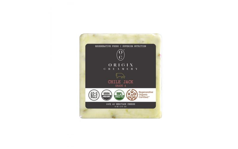 Wholesale Origin Milk Organic A2 Chile Jack Cheese Block 8 Oz- Bulk
