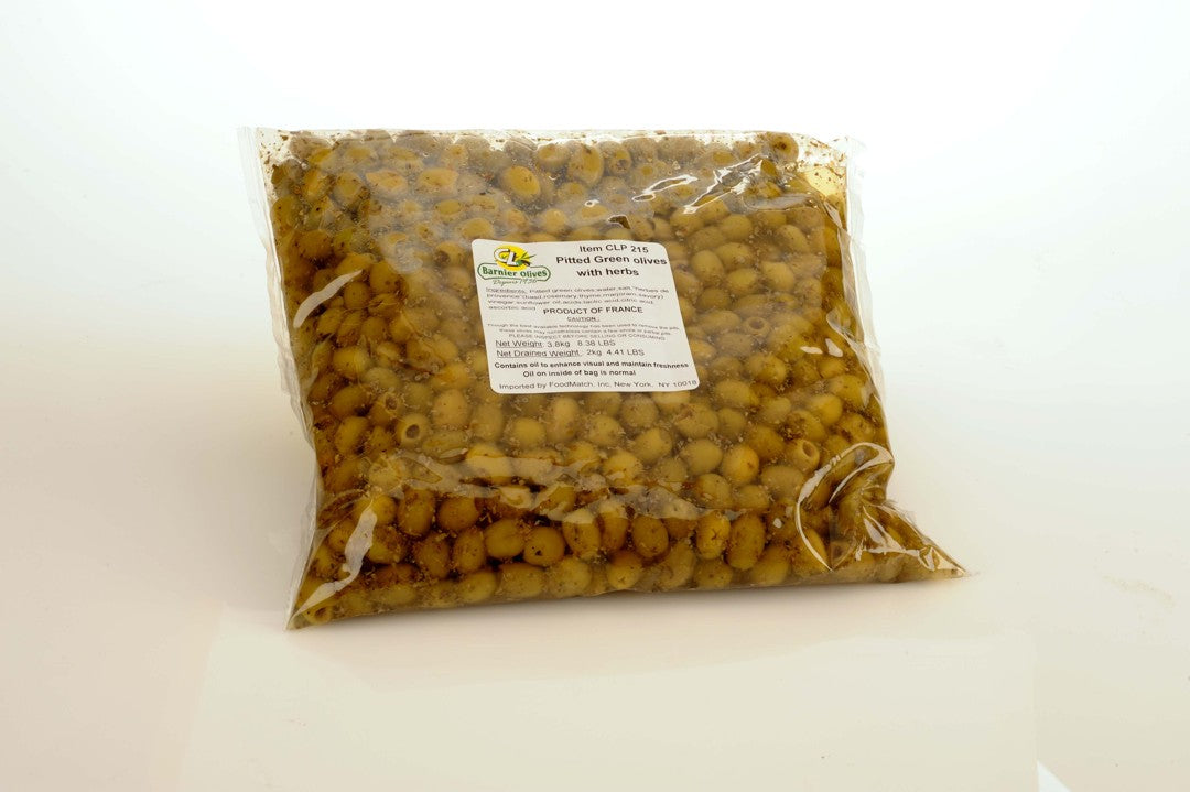 Wholesale Barnier Green Pitted Olives W/ Herb- Bulk