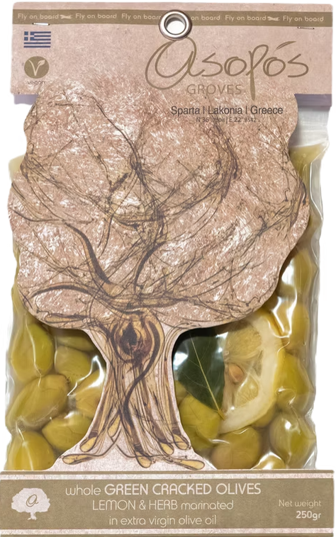 Wholesale Asopos Green Cracked Olives W/Lemon- Bulk