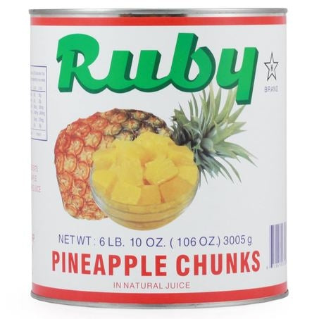 Wholesale Ruby Case Pineapple Chunks In Natural Juice- Bulk