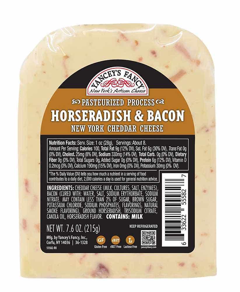 Wholesale Yancey's Fancy Smoked Bacon Horseradish Cheddar Wedge 7.6 Oz- Bulk