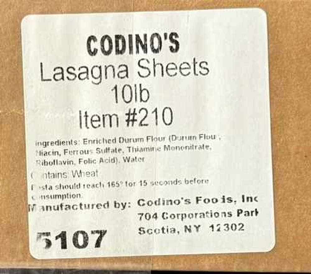 Wholesale Codino's Foods Lasagna Sheets 10 Lb- Bulk