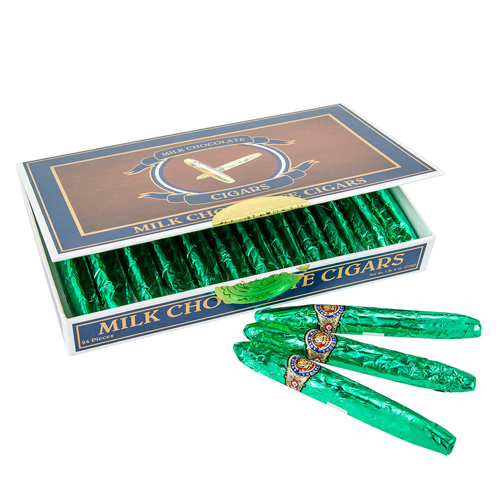 Wholesale Madelaine St. Patrick'S Milk Chocolate Foiled Cigars Green 0.75 Oz- Bulk