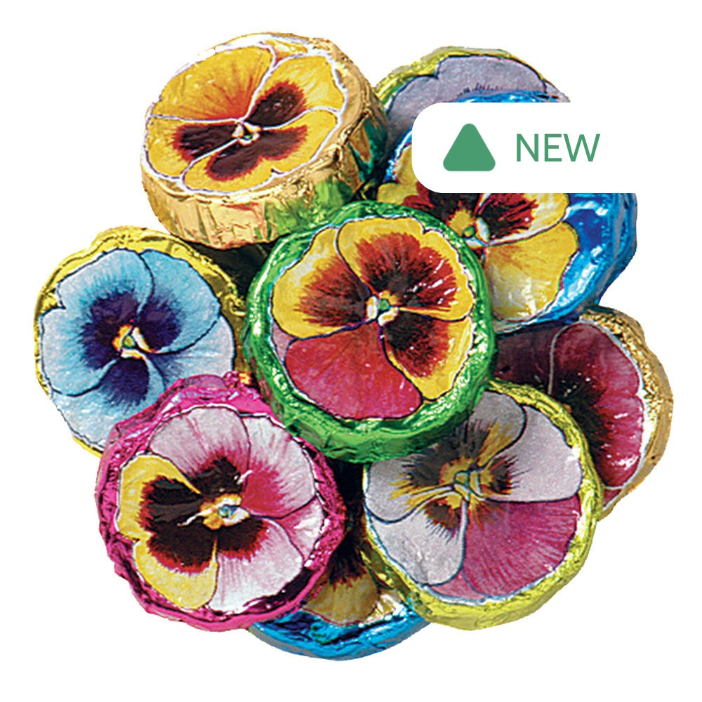 Wholesale Madelaine Milk Chocolate Foiled Pansies- Bulk
