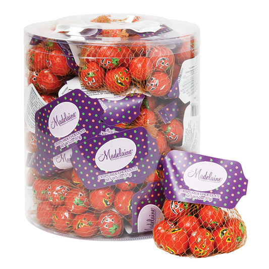 Wholesale Madelaine Crisp Milk Chocolate Foiled Halloween Balls 2 Oz Mesh Bag- Bulk