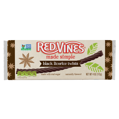 Wholesale Red Vines Made Simple Black Licorice Twists 4oz Trays- Bulk