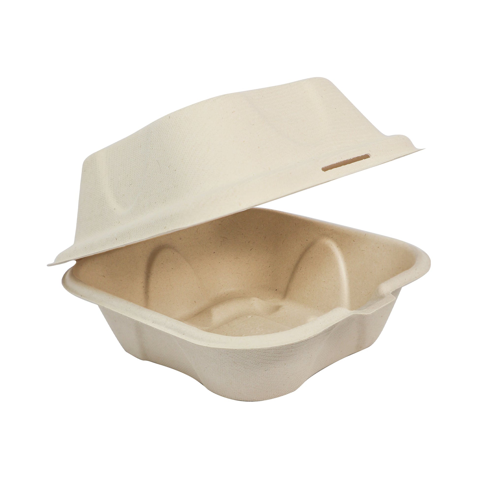 Wholesale World Centric Fiber Hinged Burger Container 6" X 6" X 3"- Bulk