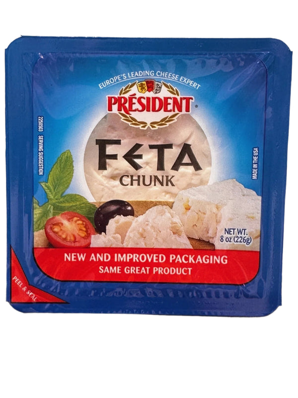 Wholesale President's Kosher Feta Cheese Chunks, 8 oz- Bulk