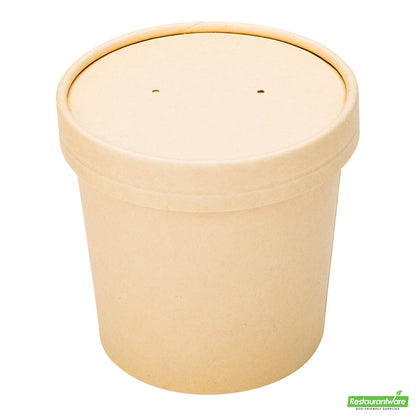 Wholesale Restaurantware Bio Tek Round Bamboo Paper Soup Container Lid - Fits 8 and 12 Oz- Bulk
