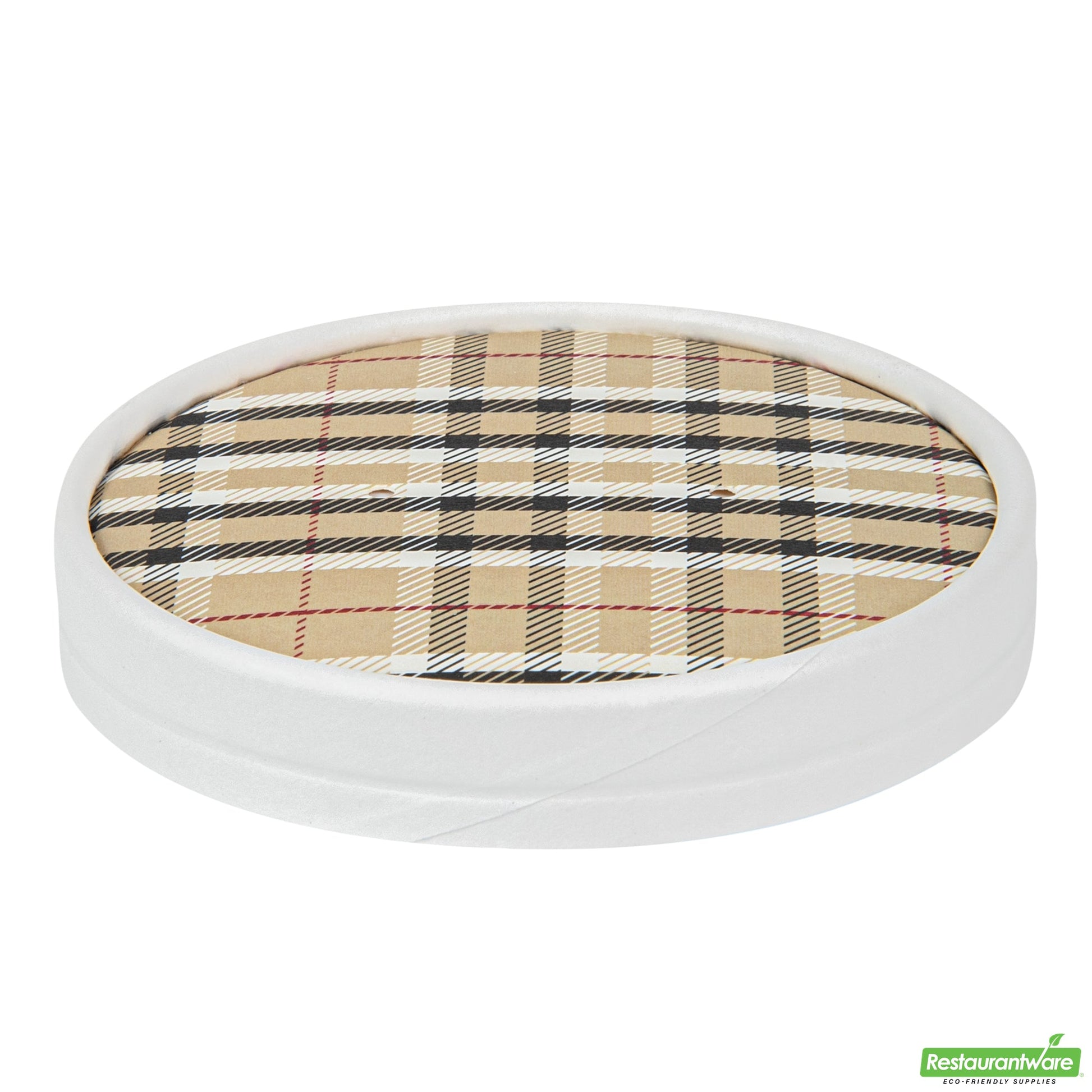 Wholesale Restaurantware Bio Tek Round Plaid Paper Soup Container Lid - Fits 12 Oz- Bulk