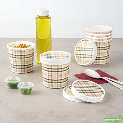 Wholesale Restaurantware Bio Tek Round Plaid Paper Soup Container Lid - Fits 12 Oz- Bulk
