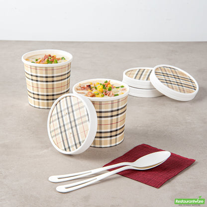 Wholesale Restaurantware Bio Tek Round Plaid Paper Soup Container Lid - Fits 12 Oz- Bulk