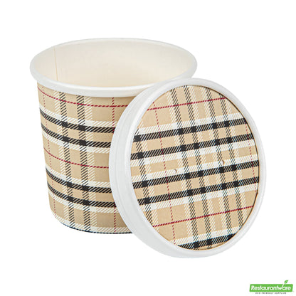 Wholesale Restaurantware Bio Tek Round Plaid Paper Soup Container Lid - Fits 12 Oz- Bulk