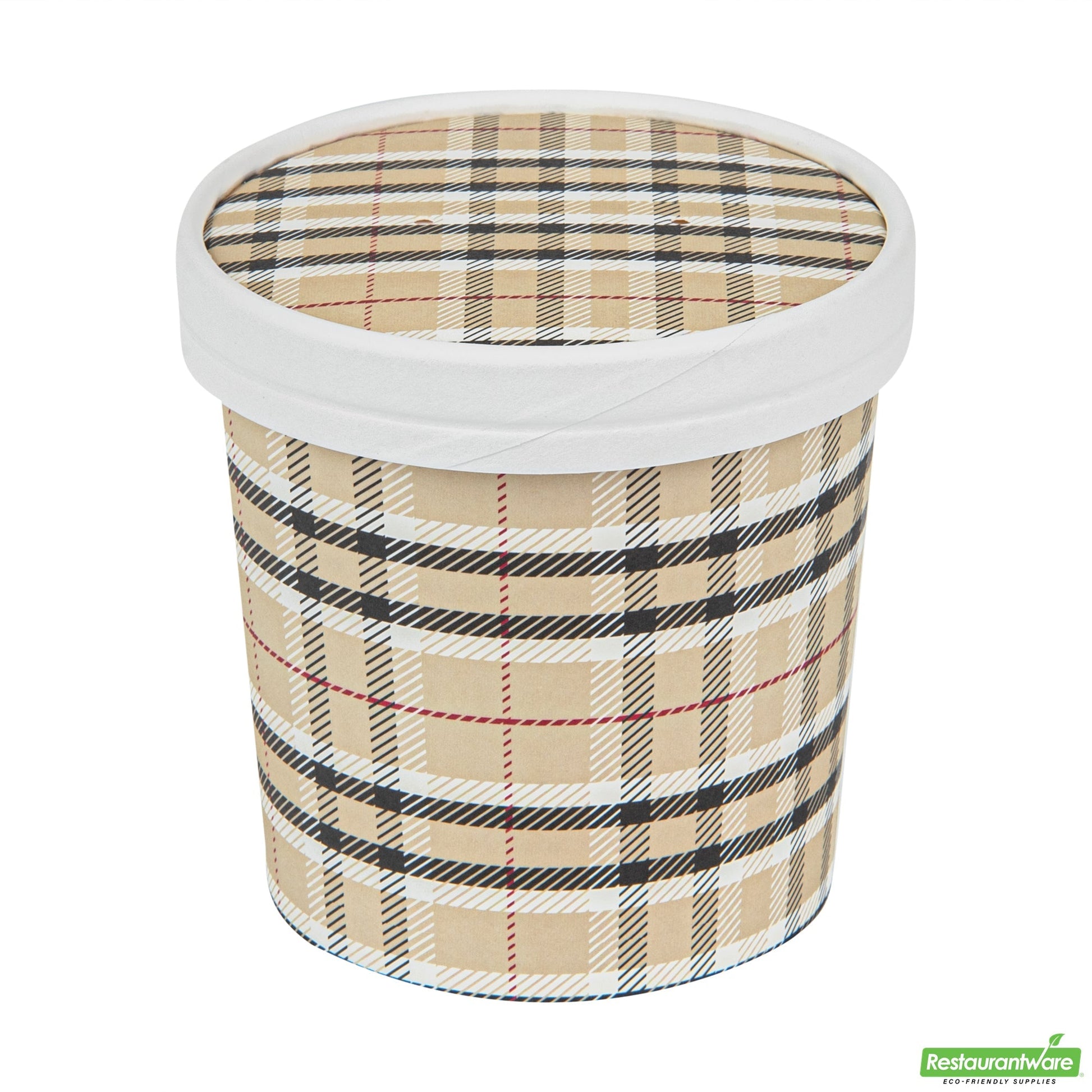 Wholesale Restaurantware Bio Tek Round Plaid Paper Soup Container Lid - Fits 12 Oz- Bulk