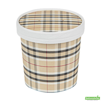 Wholesale Restaurantware Bio Tek Round Plaid Paper Soup Container Lid - Fits 12 Oz- Bulk