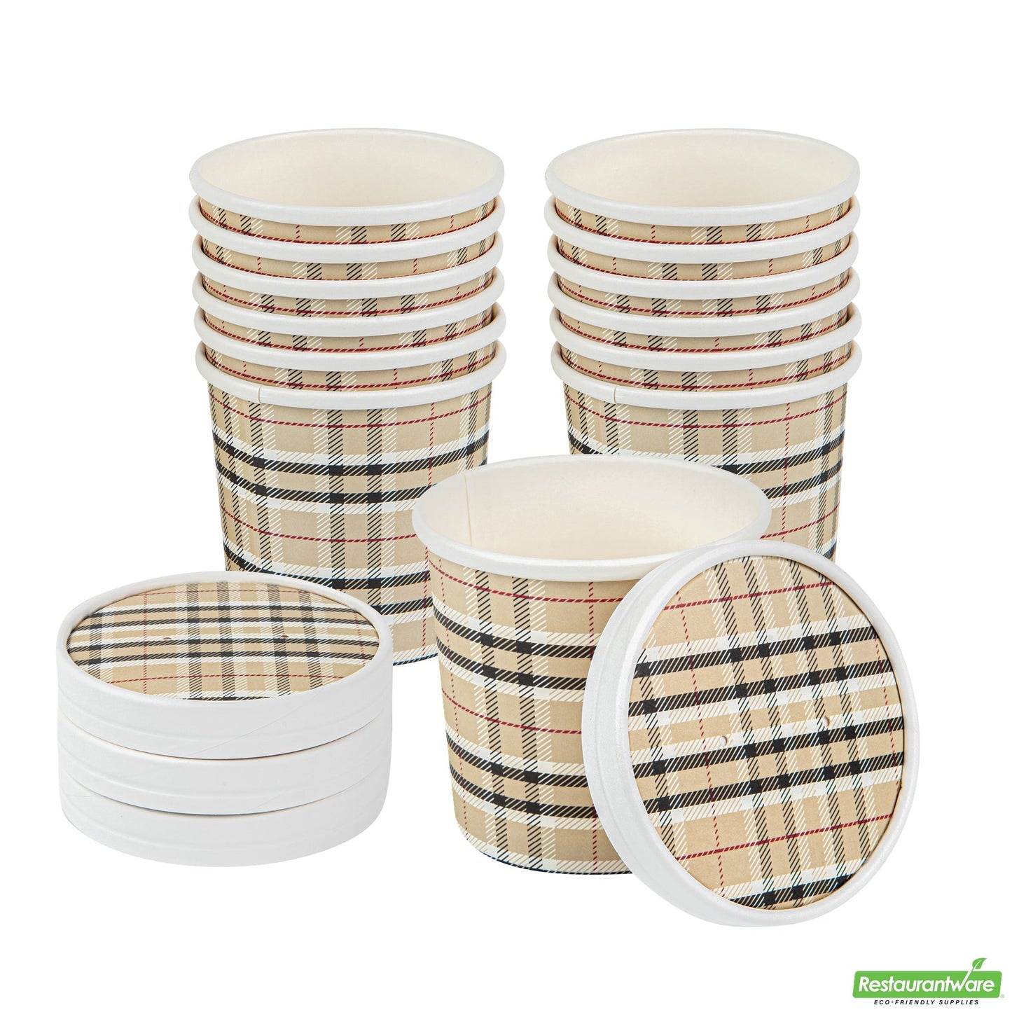 Wholesale Restaurantware Bio Tek Round Plaid Paper Soup Container Lid - Fits 12 Oz- Bulk