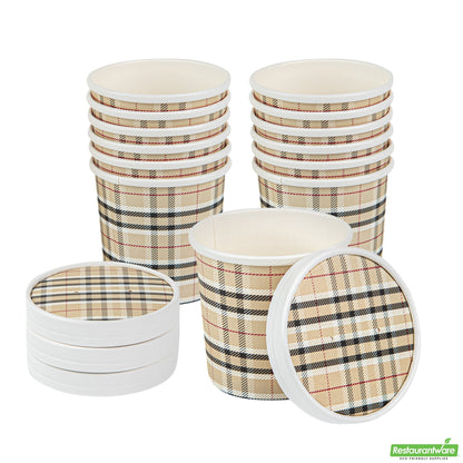 Wholesale Restaurantware Bio Tek Round Plaid Paper Soup Container Lid - Fits 12 Oz- Bulk