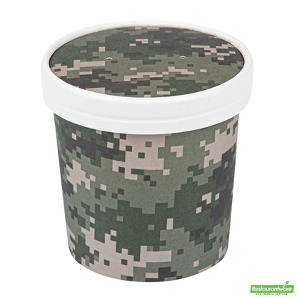 Wholesale Restaurantware Bio Tek Round Camouflage Paper Soup Container Lid - Fits 12 oz- Bulk