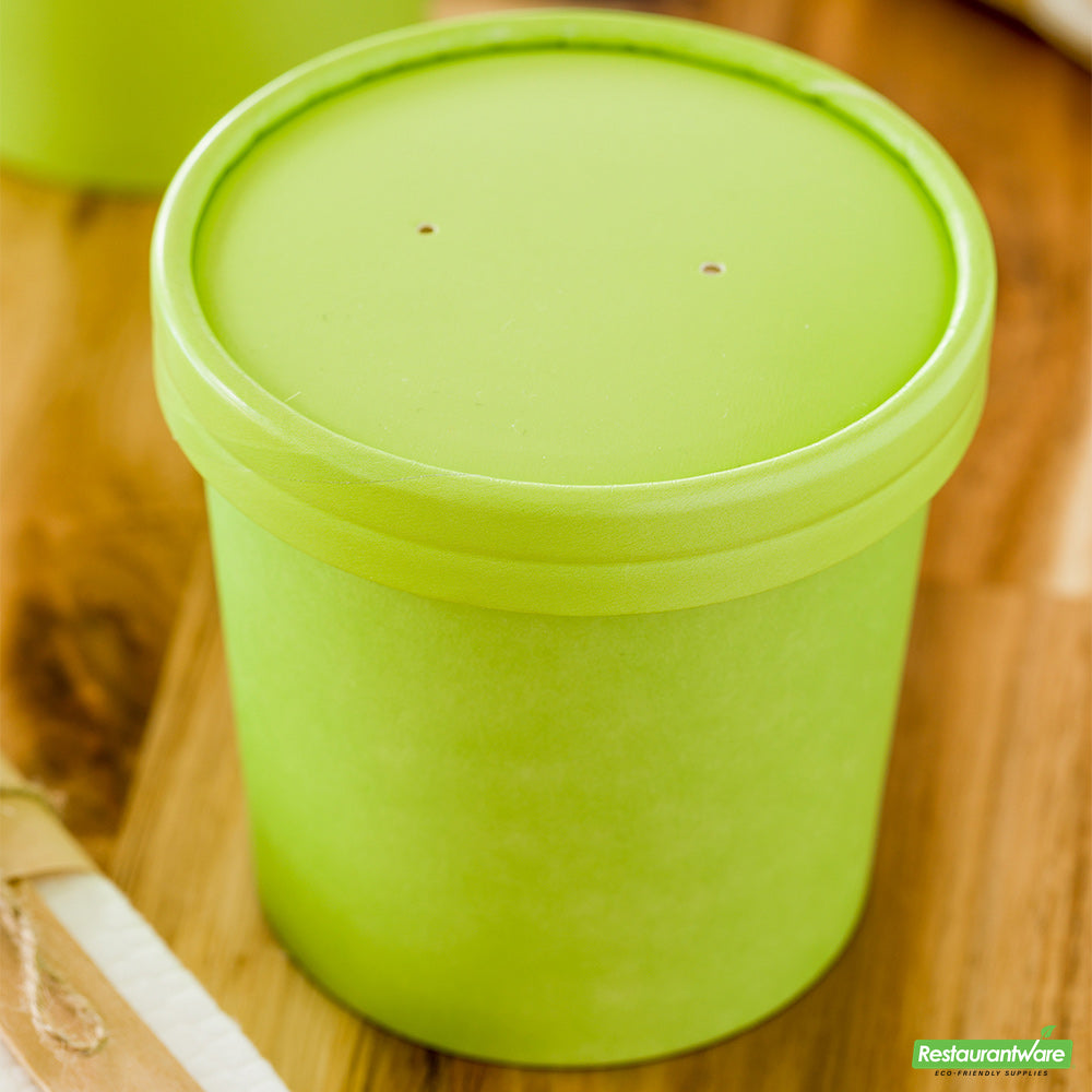 Wholesale Restaurantware Bio Tek Round Eco Green Paper Soup Container Lid - Fits 12 Oz- Bulk