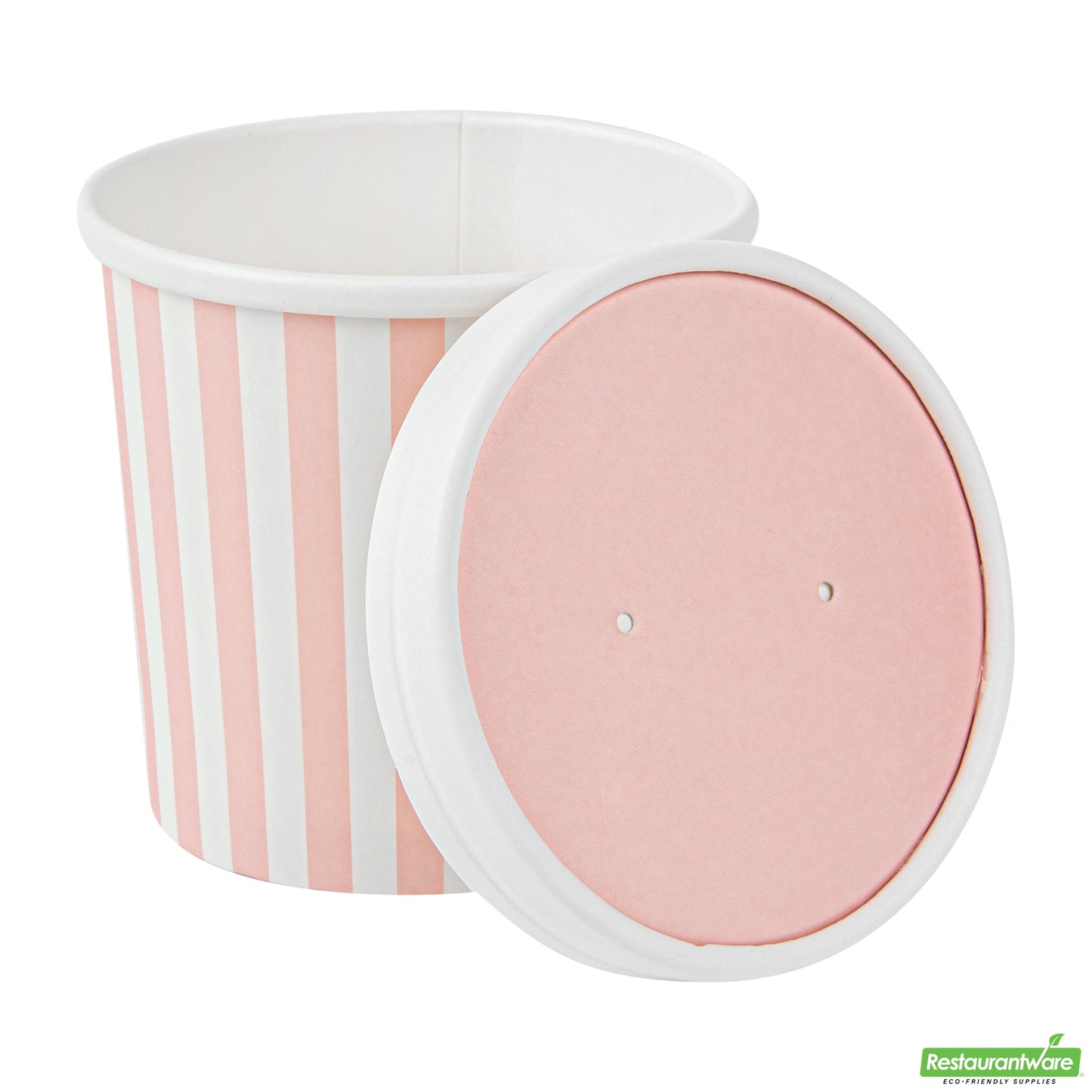 Wholesale Restaurantware Bio Tek Round Pink and White Stripe Paper Soup Container Lid - Fits 12 oz- Bulk
