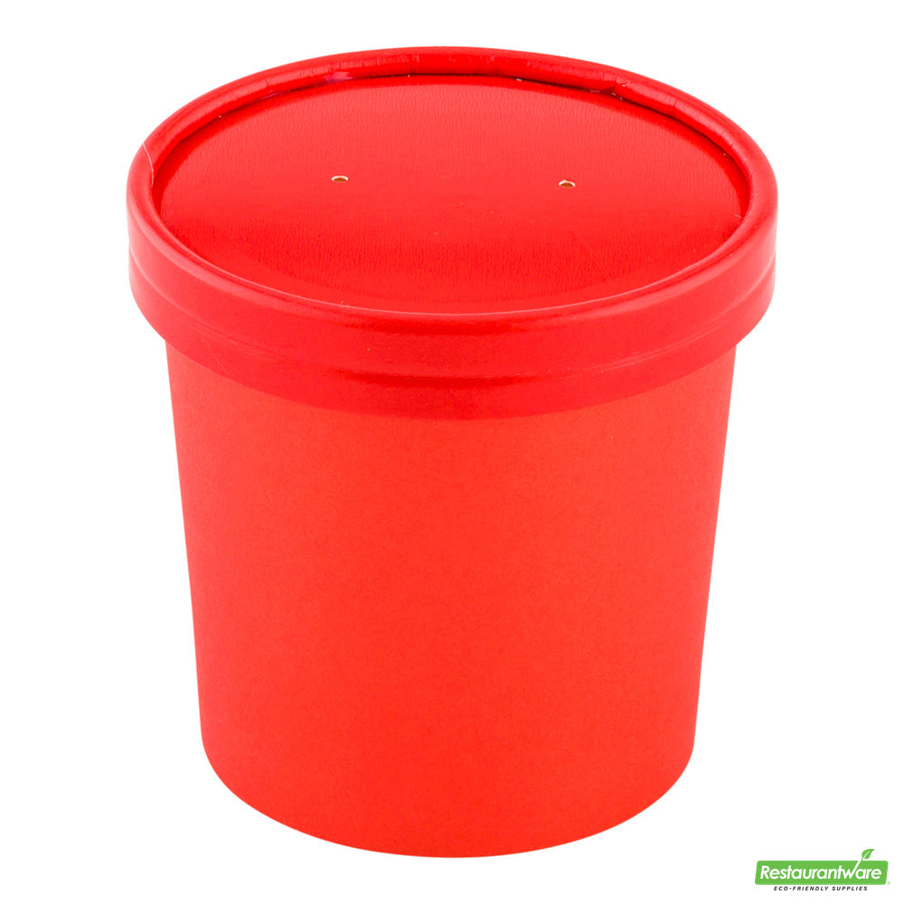 Wholesale Restaurantware Bio Tek Round Red Paper Soup Container Lid - Fits 12 oz- Bulk