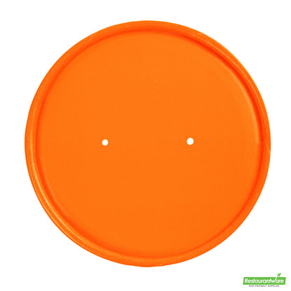 Wholesale Restaurantware Bio Tek Round Tangerine Orange Paper Soup Container Lid - Fits 12 oz- Bulk