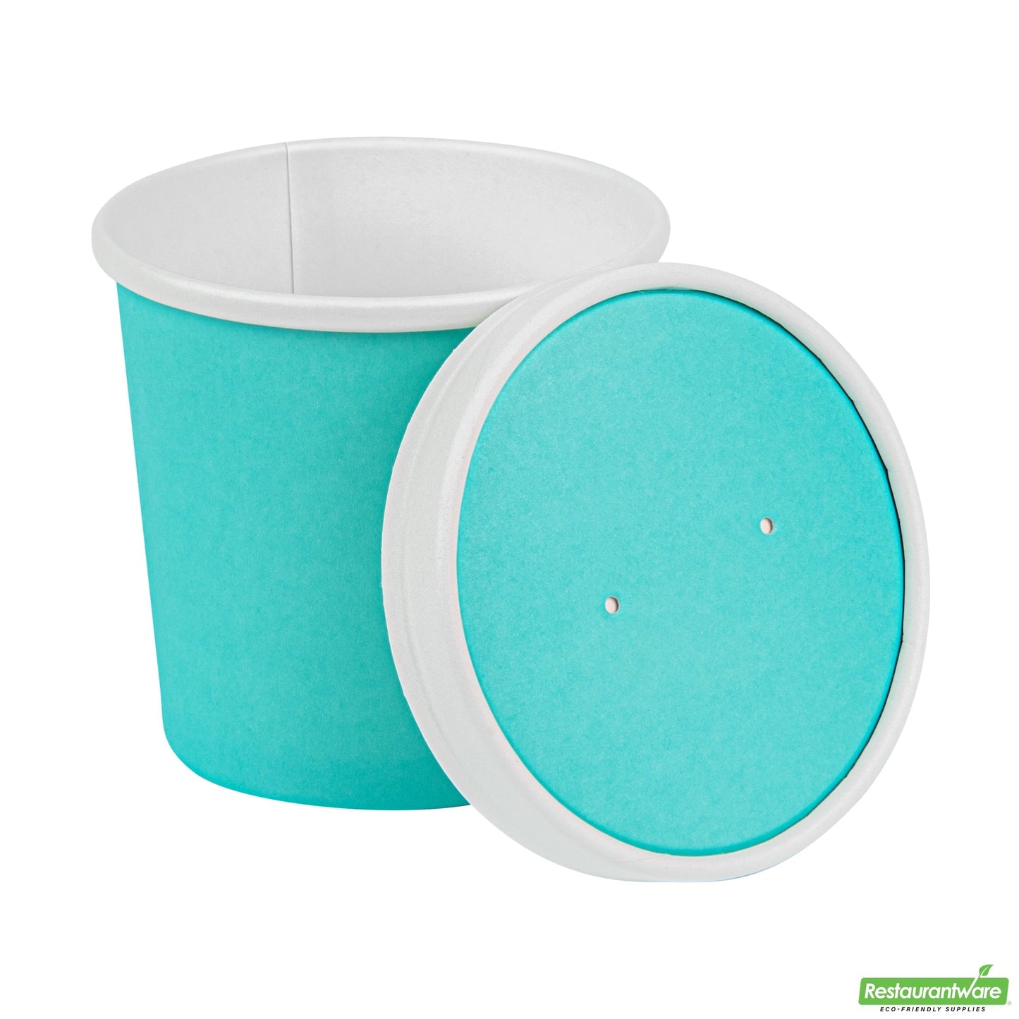 Wholesale Restaurantware Bio Tek Round Turquoise Paper Soup Container Lid - Fits 12 oz- Bulk