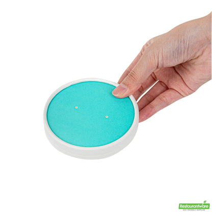 Wholesale Restaurantware Bio Tek Round Turquoise Paper Soup Container Lid - Fits 12 oz- Bulk