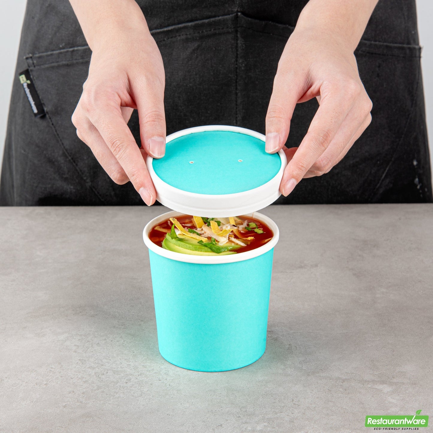 Wholesale Restaurantware Bio Tek Round Turquoise Paper Soup Container Lid - Fits 12 oz- Bulk