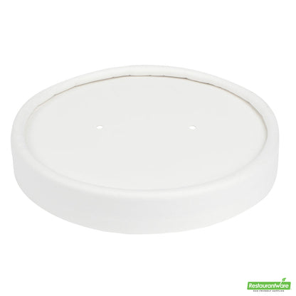 Wholesale Restaurantware Bio Tek Round White Paper Soup Container Lid - Fits 8 and 12 Oz- Bulk