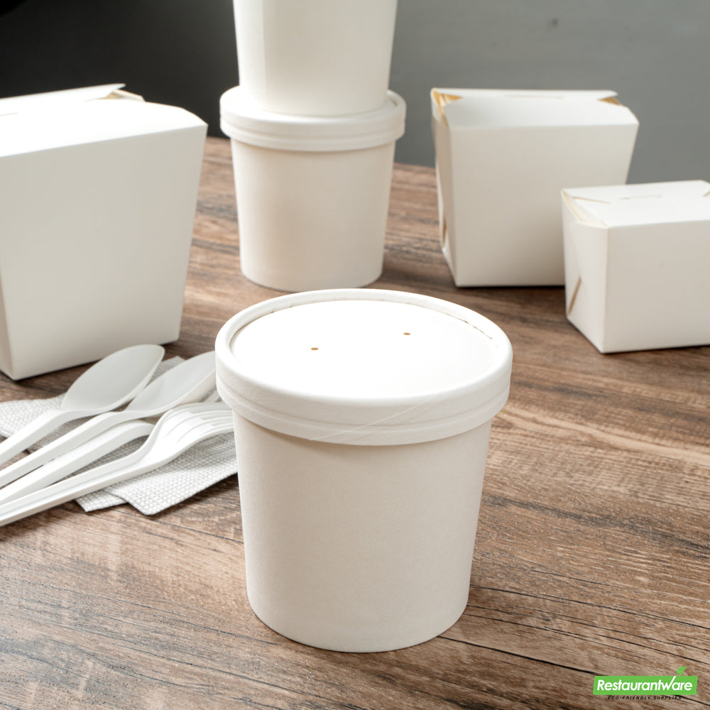 Wholesale Restaurantware Bio Tek Round White Paper Soup Container Lid - Fits 8 and 12 Oz- Bulk