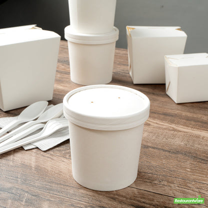 Wholesale Restaurantware Bio Tek Round White Paper Soup Container Lid - Fits 8 and 12 Oz- Bulk