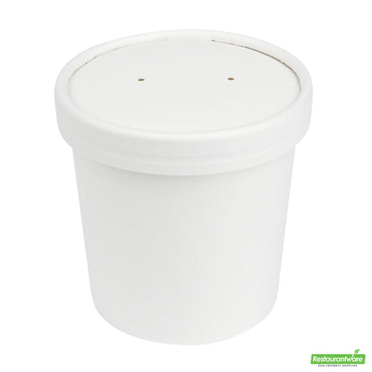 Wholesale Restaurantware Bio Tek Round White Paper Soup Container Lid - Fits 8 and 12 Oz- Bulk