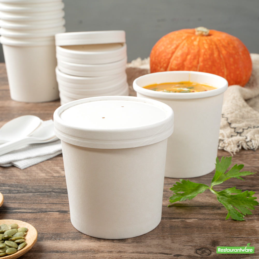 Wholesale Restaurantware Bio Tek Round White Paper Soup Container Lid - Fits 8 and 12 Oz- Bulk