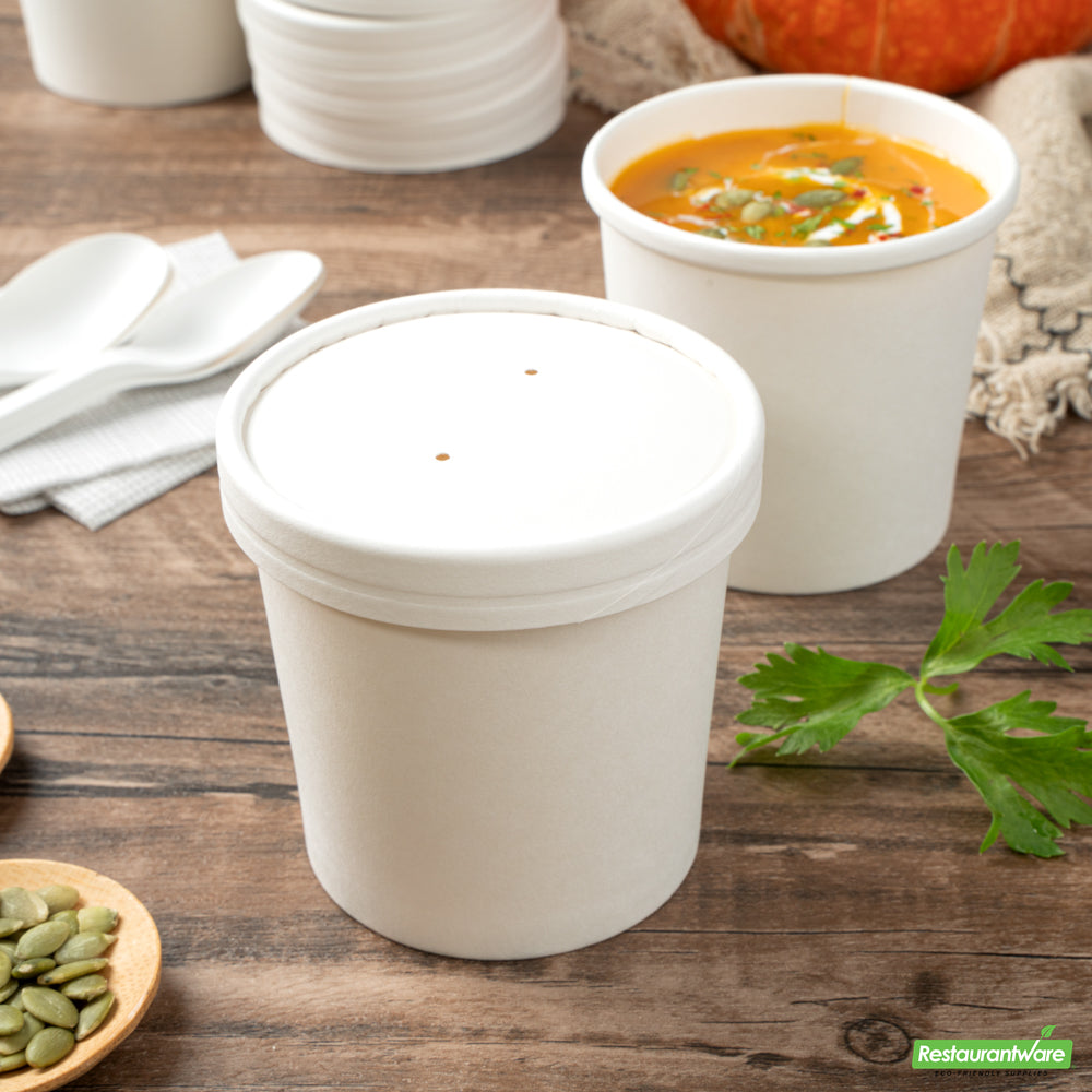 Wholesale Restaurantware Bio Tek Round White Paper Soup Container Lid - Fits 8 and 12 Oz- Bulk
