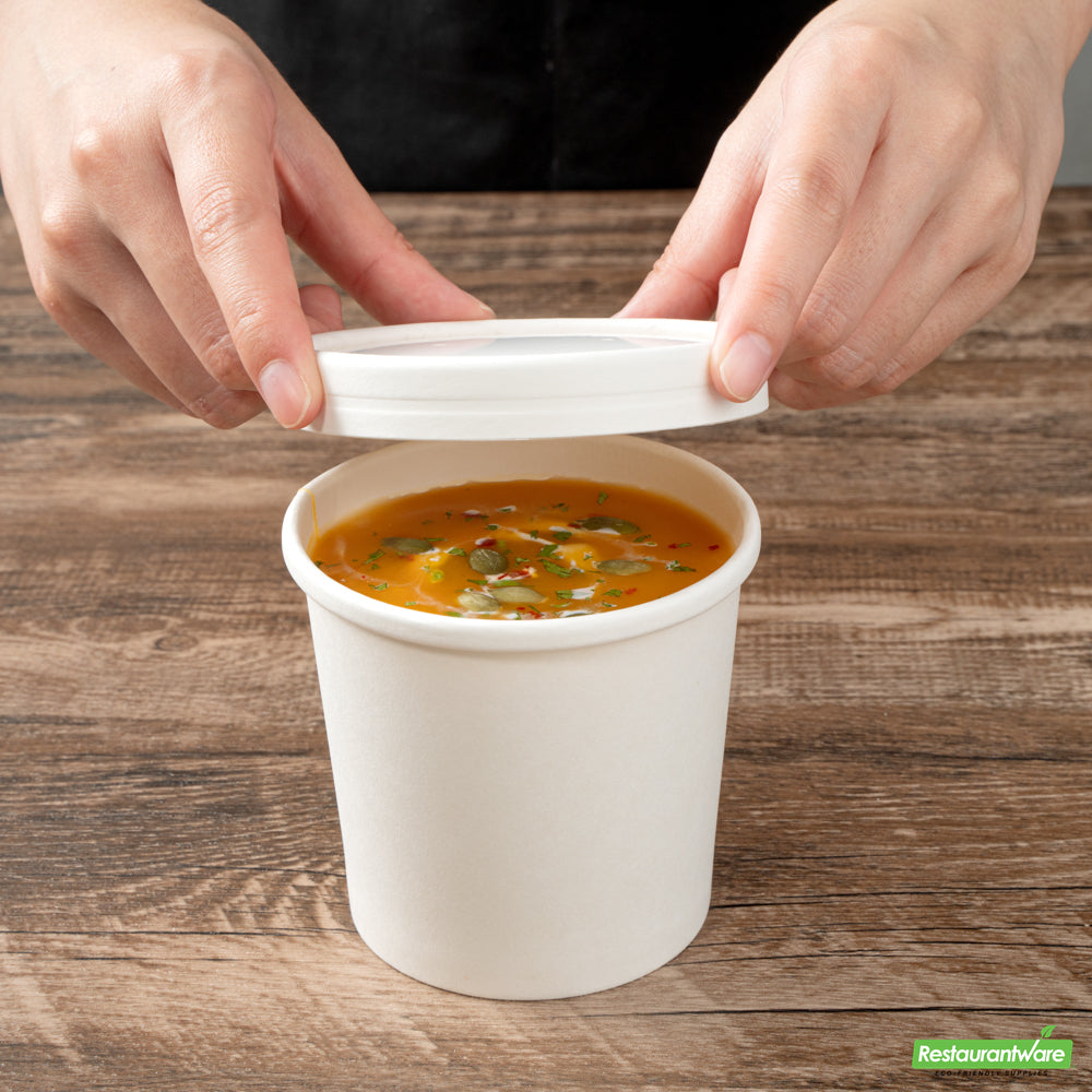 Wholesale Restaurantware Bio Tek Round White Paper Soup Container Lid - Fits 8 and 12 Oz- Bulk