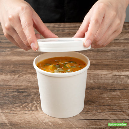 Wholesale Restaurantware Bio Tek Round White Paper Soup Container Lid - Fits 8 and 12 Oz- Bulk