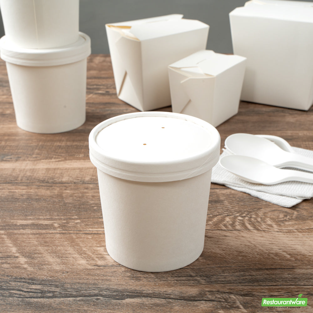 Wholesale Restaurantware Bio Tek Round White Paper Soup Container Lid - Fits 8 and 12 Oz- Bulk