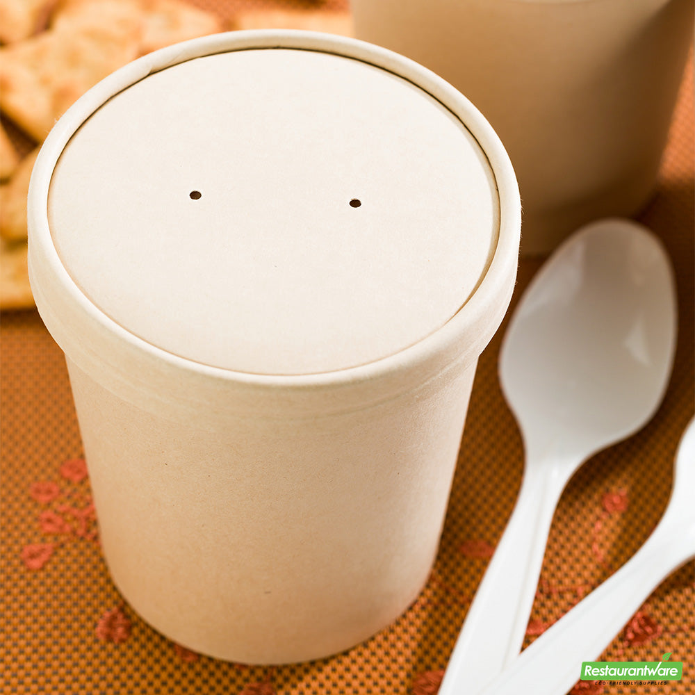 Wholesale Restaurantware Bio Tek Round Bamboo Paper Soup Container Lid - Fits 16 Oz- Bulk