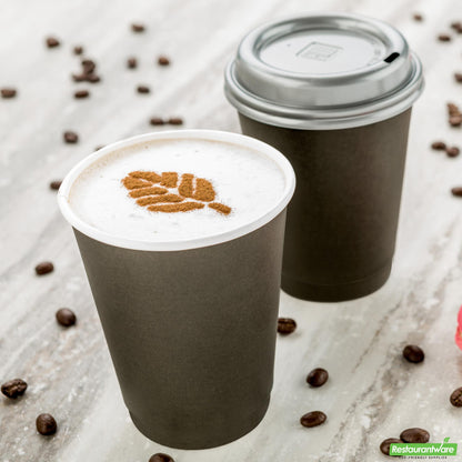 Wholesale Restaurantware 12 Oz Black Paper Coffee Cup - Double Wall - 3 1/2" X 3 1/2" X 4 1/4" - 500 Count Box- Bulk