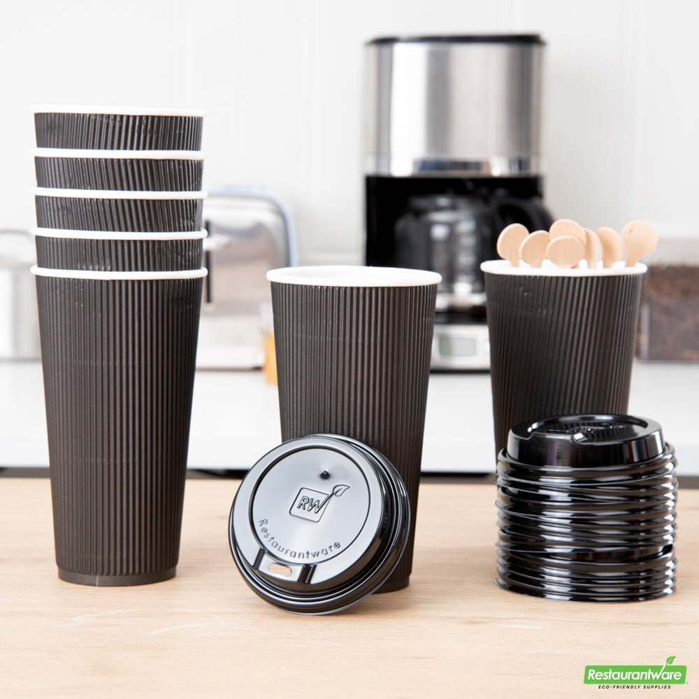 Wholesale Restaurantware Black Plastic Coffee Cup Lid - Fits 8, 12, 16 and 20 Oz- Bulk