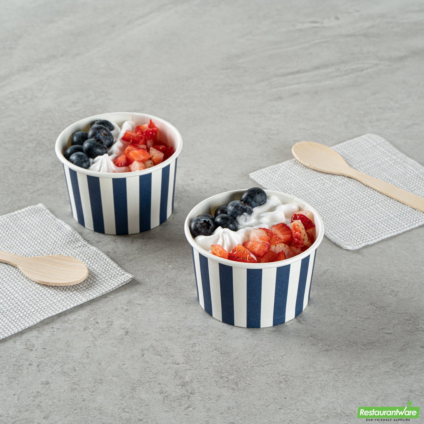 Wholesale Restaurantware 3 Oz Round Blue and White Stripe Paper To Go Cup- Bulk