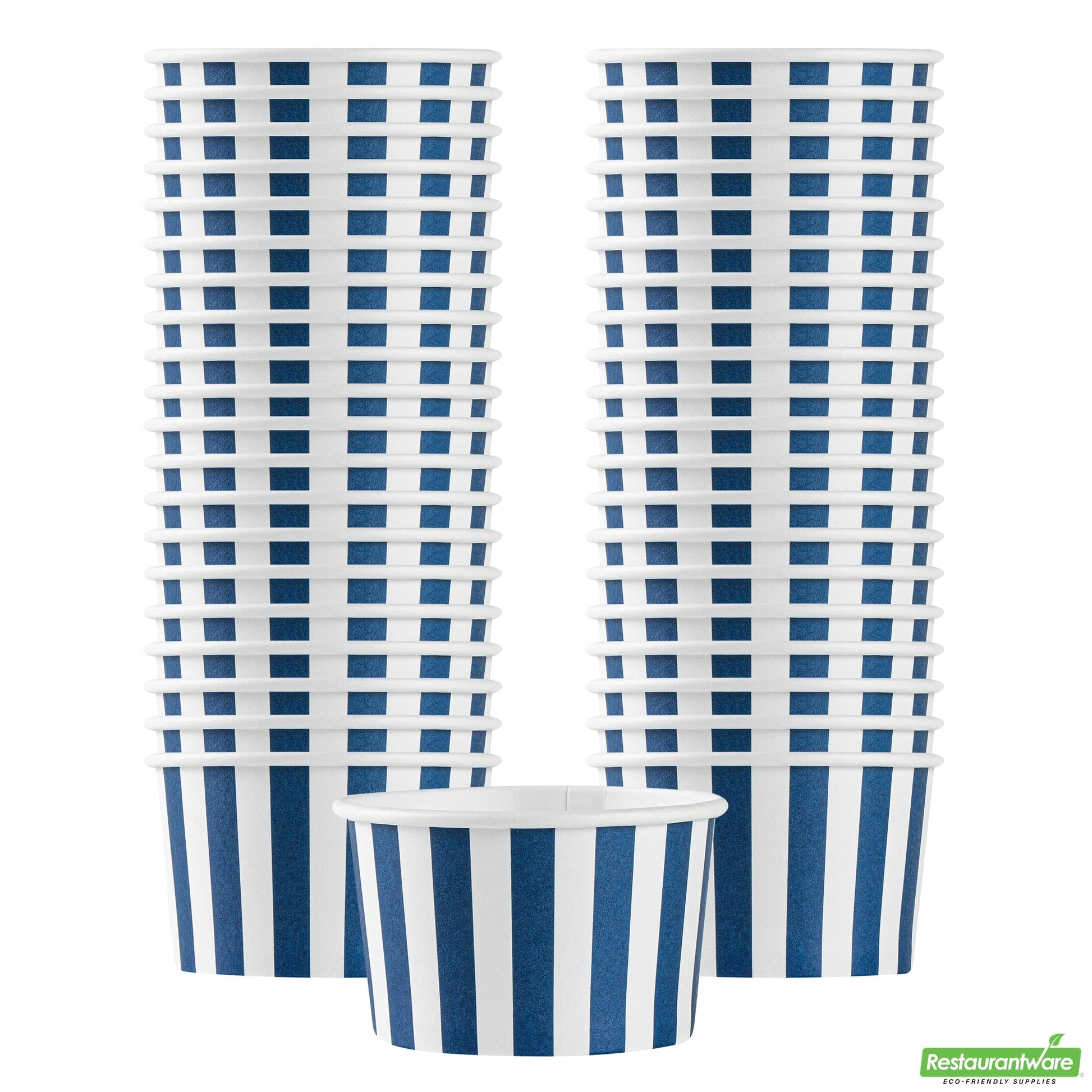 Wholesale Restaurantware 3 Oz Round Blue and White Stripe Paper To Go Cup- Bulk
