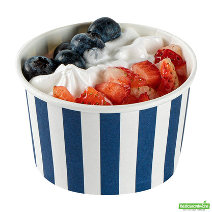 Wholesale Restaurantware 3 Oz Round Blue and White Stripe Paper To Go Cup- Bulk
