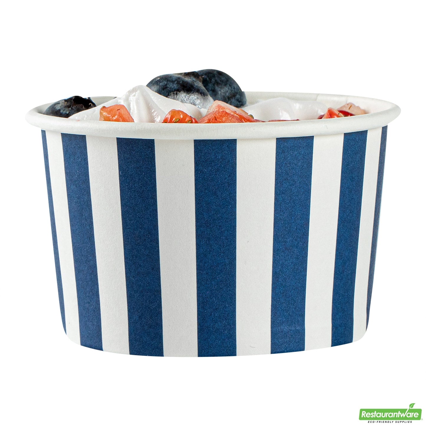 Wholesale Restaurantware 3 Oz Round Blue and White Stripe Paper To Go Cup- Bulk